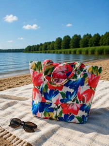 Torba plażowa w błękitne kwiaty